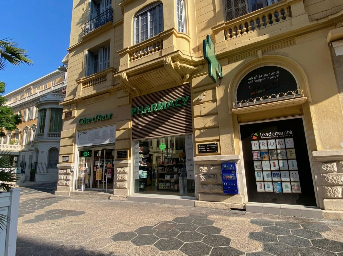 Vitrine de la Pharmacie Côte d'Azur à Nice